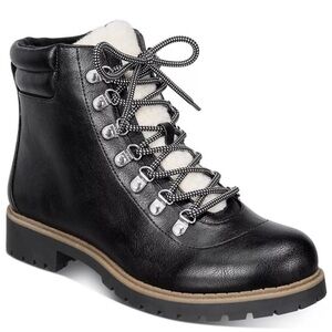 NIB Style & Co. Mariah Lace-Up Lug Sole Black Ankle Boots